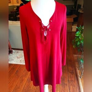 Glamoroue S red long sleeved tie front top‎ shirt